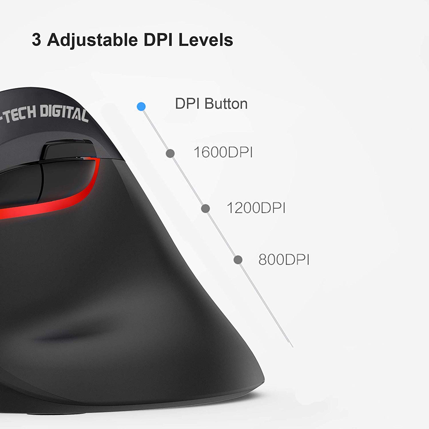 J-Tech Digital Wireless Ergonomic Vertical Mouse for Small Hands with USB Nano Transceiver, AA Battery, 3 DPI, Compatible with Mac and PC, Black [V628M-2.4G]