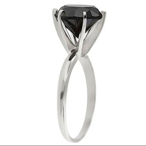 3ct Black Diamond Solitaire Engagement Ring 14K White Gold - Size 6