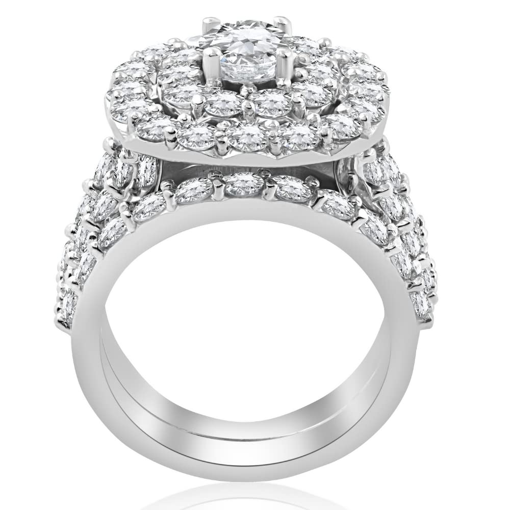 4 1/3 ct Diamond Cushion Double Halo Engagement Ring Wedding Set 10k White Gold - Size 5