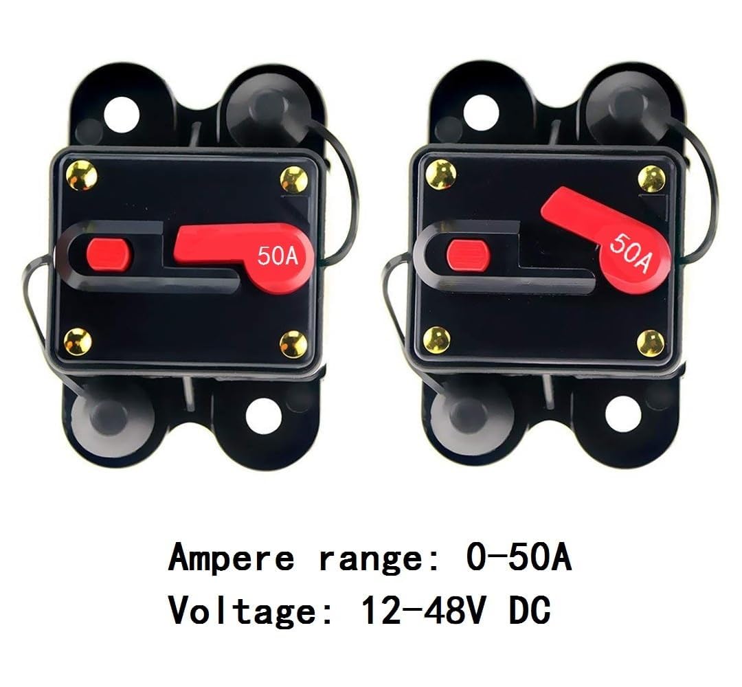 ANJOSHI Circuit Breaker 50amp 50A-300A with Manual Reset Home Solar System Fuse Holder for Car Audio and Amps Protection 12V-48V DC Reset Fuse Inverter Replace Fuses