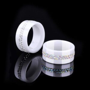 PAMTIER 10MM Classic Wide 2 Lines Rows CZ Crystal Ceramic Ring Women Wedding Band Multicolor Zircon White Size 7