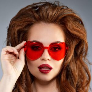 Gejoy 4 Pieces Heart Shaped Sunglasses for Women Men Christmas Valentine's Day Frameless Glasses()