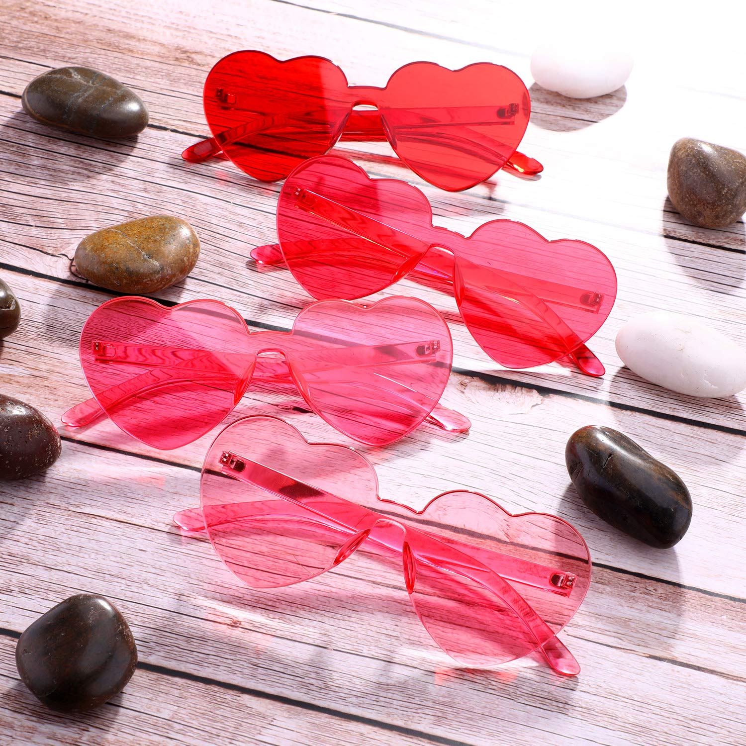 Gejoy 4 Pieces Heart Shaped Sunglasses for Women Men Christmas Valentine's Day Frameless Glasses()