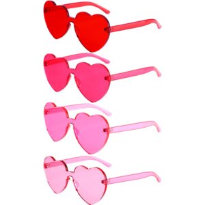 Gejoy 4 Pieces Heart Shaped Sunglasses for Women Men Christmas Valentine's Day Frameless Glasses()