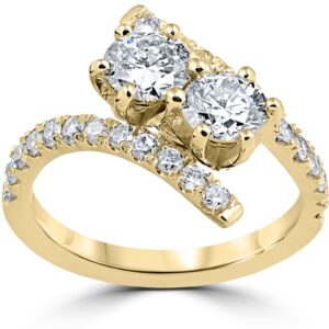 1 cttw diamond 2 stone forever us engagement anniversary ring 14k yellow gold - size 6