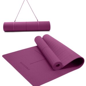 Ewedoos Yoga Mat with Alignment Marks, Yoga Mat Thick 1/4'' Textured Surfaces Exercise Mats for Home Workout Eco Friendly TPE Fitness Pilates Non Slip Yoga Mat with Strap