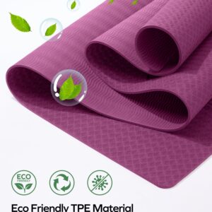 Ewedoos Yoga Mat with Alignment Marks, Yoga Mat Thick 1/4'' Textured Surfaces Exercise Mats for Home Workout Eco Friendly TPE Fitness Pilates Non Slip Yoga Mat with Strap