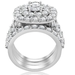 5 CT Diamond Engagement Cushion Halo Trio Engagement Wedding Ring Set White Gold - Size 8