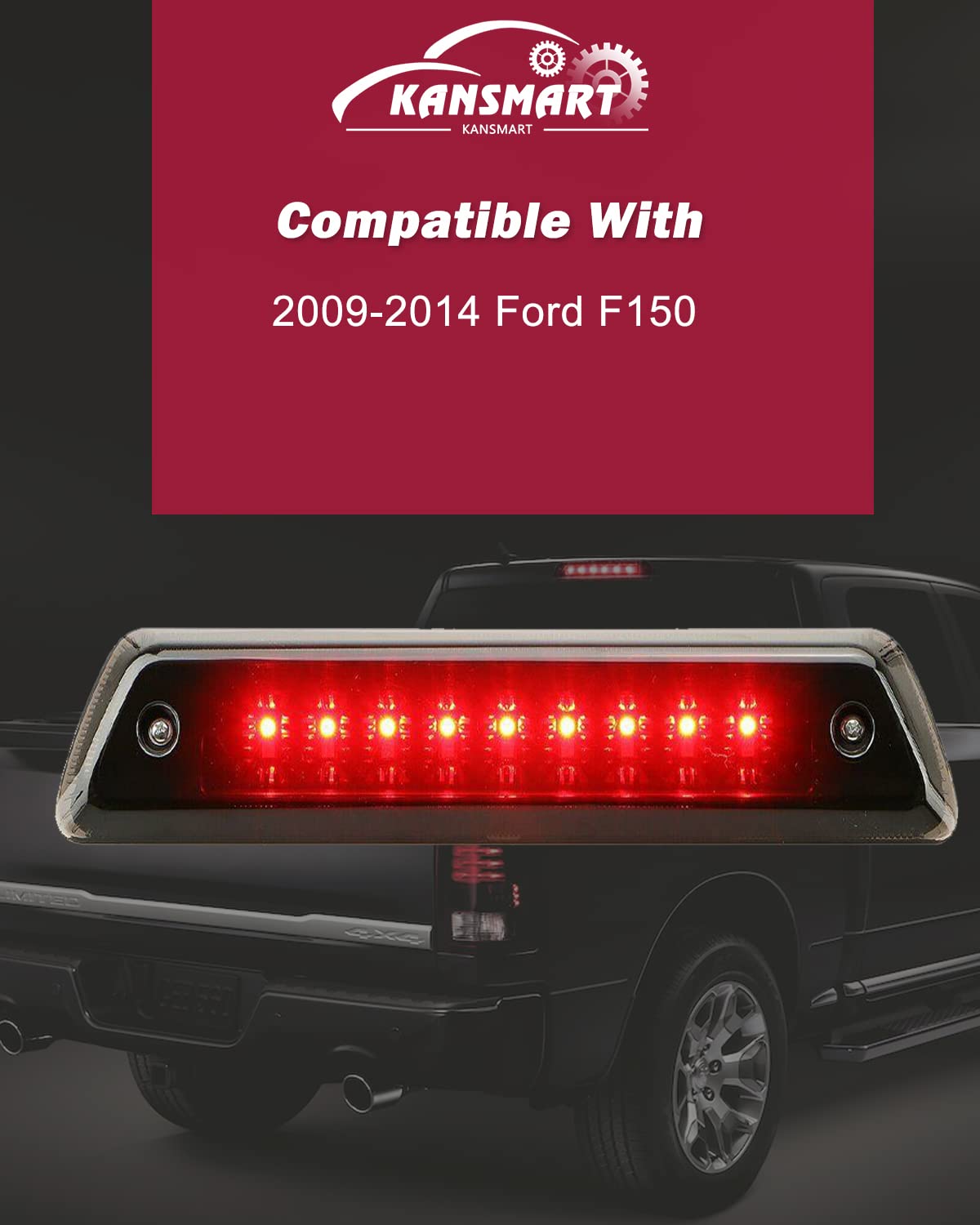 Third Brake Light Compatible with 2009 2010 2011 2012 2013 2014 Ford F150 3rd Brake Light Led Cab Cargo Tail Lights High Mount Brake Light with Seal Gasket