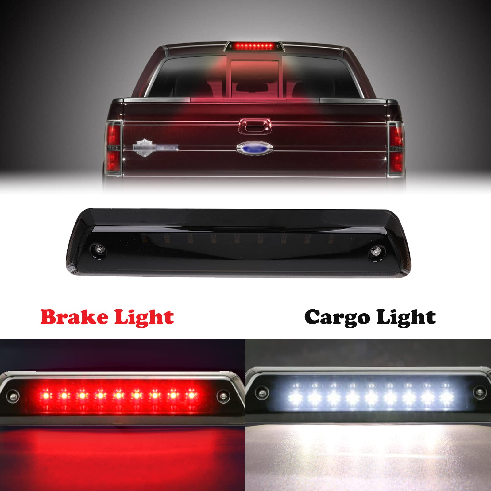 Third Brake Light Compatible with 2009 2010 2011 2012 2013 2014 Ford F150 3rd Brake Light Led Cab Cargo Tail Lights High Mount Brake Light with Seal Gasket