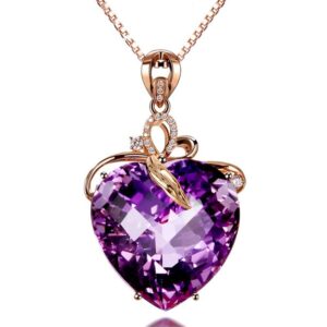 ailuor elegant heart shaped amethyst pendant necklace, luxury fashion18k rose gold love heart natural purple crystal jewelry - great birthday anniversary mothers day wedding gift (rose gold)