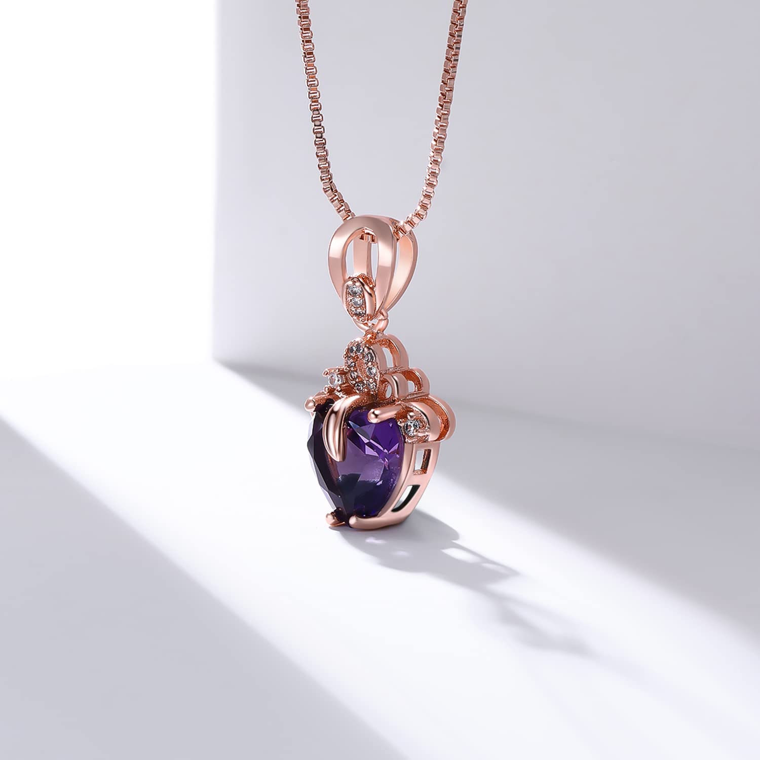 AILUOR Elegant Heart Shaped Amethyst Pendant Necklace, Luxury Fashion18K Rose Gold Love Heart Natural Purple Crystal Jewelry - Great Birthday Anniversary Mothers Day Wedding Gift (Rose gold)