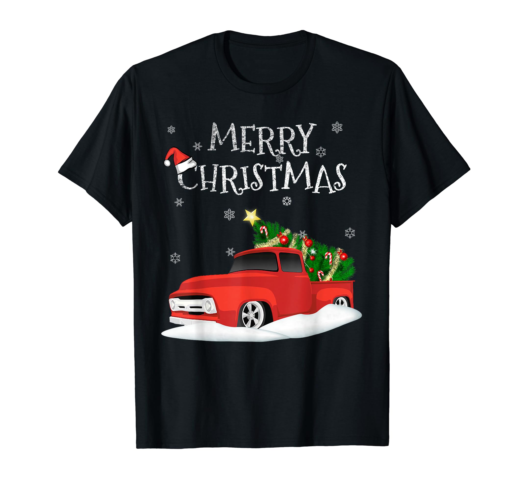 Red Vintage Truck Shirt Retro Christmas Tree Pickup T-shirt