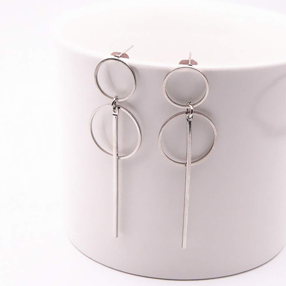 Geometric Earrings for Women Silver Double Circle Hoop Dangle Earrings Simple 8 Infinity Knot Bar Tassel Drop Earrings for Women Jewelry (Silver)