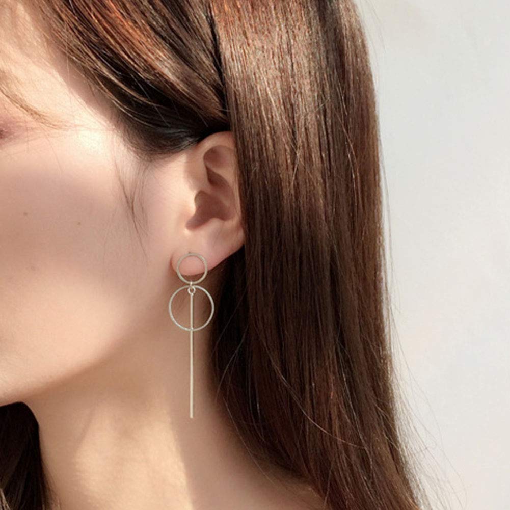 Geometric Earrings for Women Silver Double Circle Hoop Dangle Earrings Simple 8 Infinity Knot Bar Tassel Drop Earrings for Women Jewelry (Silver)