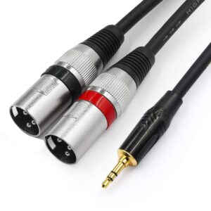 tisino 3.5mm to dual xlr stereo cable 1/8 inch mini jack to 2 xlr male y splitter adapter cord- 3.3 ft