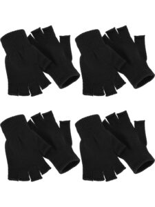 satinior 4 pairs winter half finger gloves knitted fingerless mittens warm stretchy gloves for men and women (black)