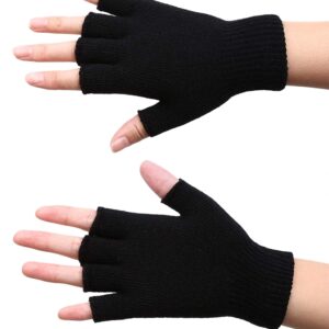 SATINIOR 4 Pairs Winter Half Finger Gloves Knitted Fingerless Mittens Warm Stretchy Gloves for Men and Women (Black)