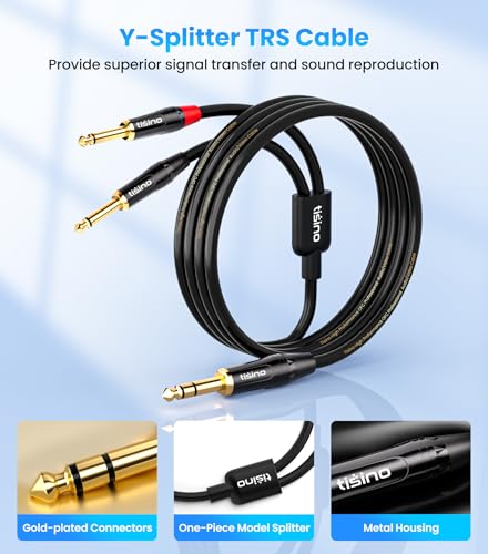 tisino 1/4 inch TRS Stereo to Dual 1/4 inch TS Mono Insert Cable Y-Splitter Stereo Breakout Cable Patch Cord - 3.3 feet