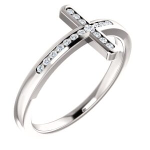 FB Jewels 14k White Gold 1/10 CTW Diamond Sideways Cross Ring