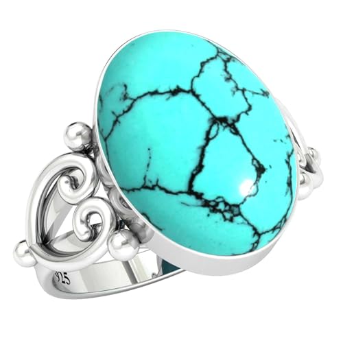 JEWELOPORIUM 925 Sterling Silver Ring for Women Size 11 Blue Turquoise Stone Costume Silver Ring Christmas - Gift Vintage Jewelry