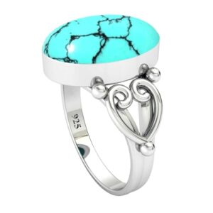 JEWELOPORIUM 925 Sterling Silver Ring for Women Size 11 Blue Turquoise Stone Costume Silver Ring Christmas - Gift Vintage Jewelry