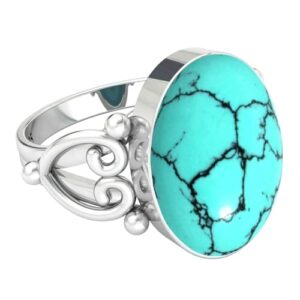 JEWELOPORIUM 925 Sterling Silver Ring for Women Size 11 Blue Turquoise Stone Costume Silver Ring Christmas - Gift Vintage Jewelry