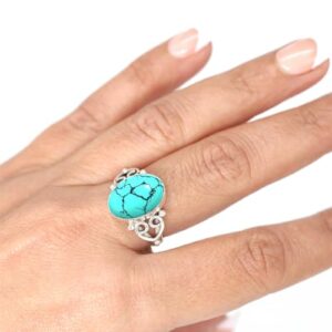 JEWELOPORIUM 925 Sterling Silver Ring for Women Size 11 Blue Turquoise Stone Costume Silver Ring Christmas - Gift Vintage Jewelry