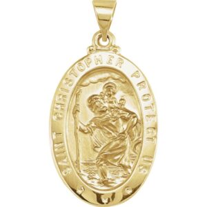 jewels by lux 14k yellow gold 25x17mm oval st. christopher hollow medal