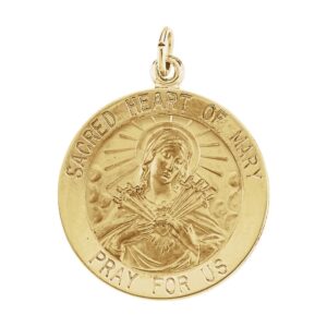 fb jewels 14k yellow gold 22mm sacred heart of mary medal