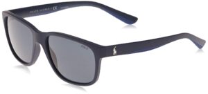 polo ralph lauren men's ph4142 rectangular sunglasses, matte navy blue/grey/blue, 57 mm