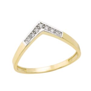 Solid 10k Yellow Gold Round Diamond Wedding Band V Shape Curved Chevron Ring (Size 7.5)