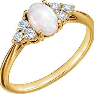 FB Jewels 14K Yellow Gold Opal & 1/5 CTW Diamond Ring Size 7