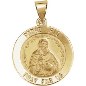 jewels by lux 14k yellow gold 18mm round hollow padre pio medal