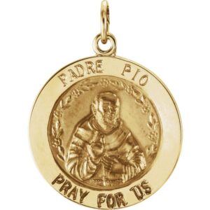 jewels by lux 14k yellow gold 18mm round st. padre pio medal