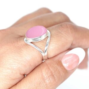 JEWELOPORIUM 925 Sterling Silver Ring for Women Pink Rose Quartz Gemstone Fashion Silver Ring Size 8 Friendship Day Gift Boho Jewelry