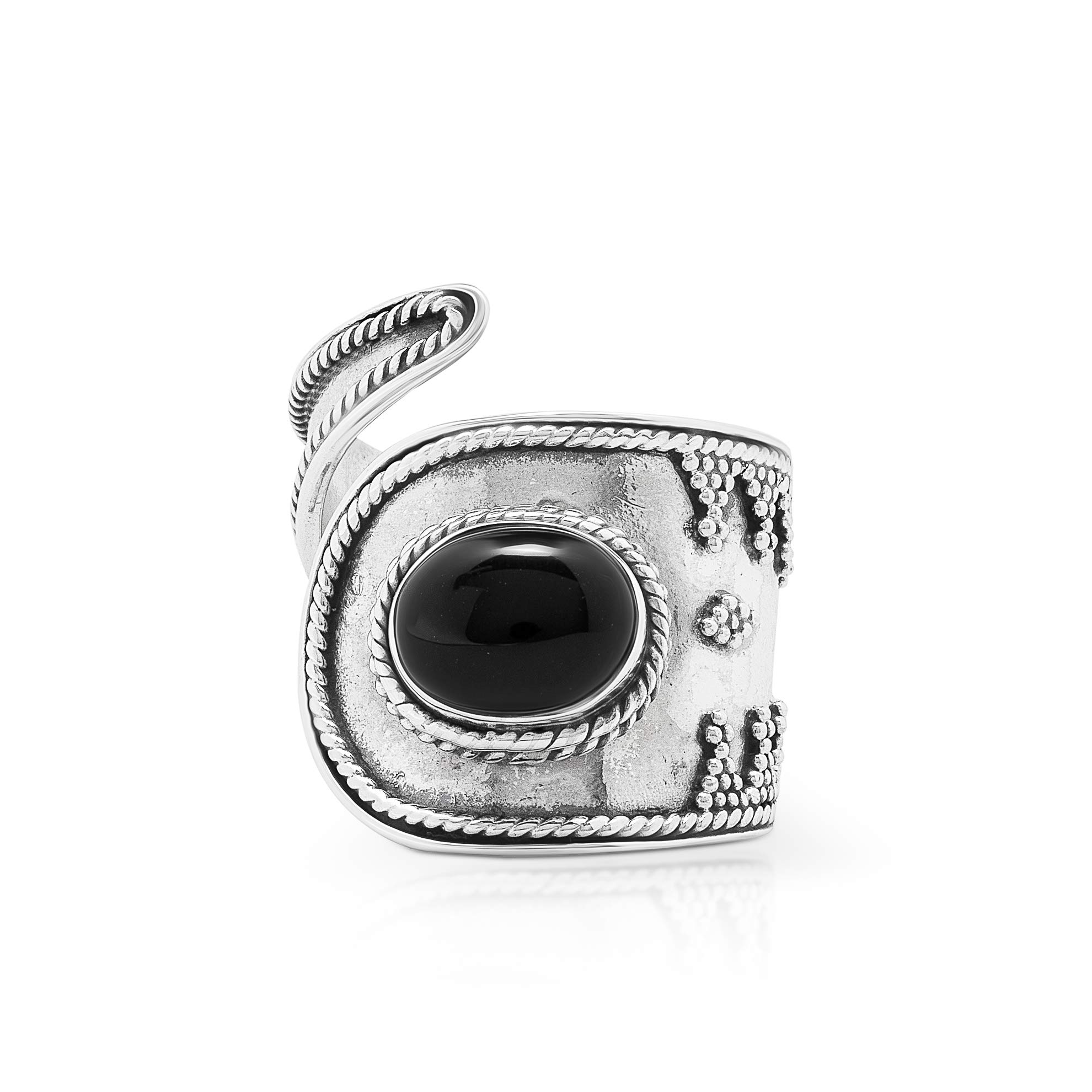 Black Onyx Adjustable Vintage Ring 925 Sterling Silver Gipsy Tribal Boho Chic Jewelry (7)