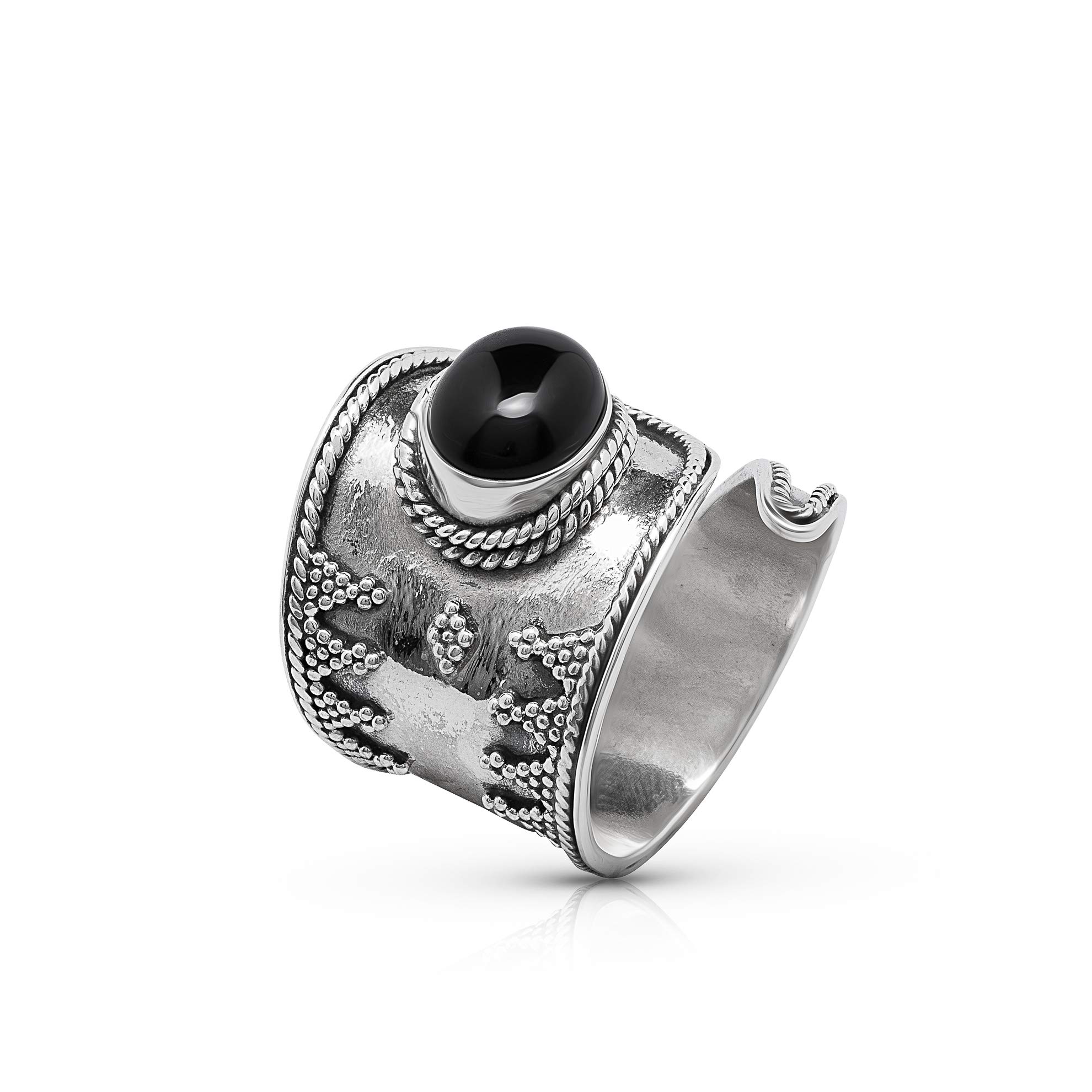 Black Onyx Adjustable Vintage Ring 925 Sterling Silver Gipsy Tribal Boho Chic Jewelry (7)