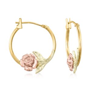 Ross-Simons 14kt 2-Tone Gold Floral Sterling Silve Hoop Earrings