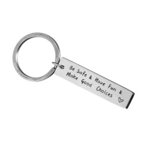 omodofo Be Safe Have Fun Make Good Choices Personalized Keychain Moving Away Gift Travel Driver Graduation College Key Chain for Him Her