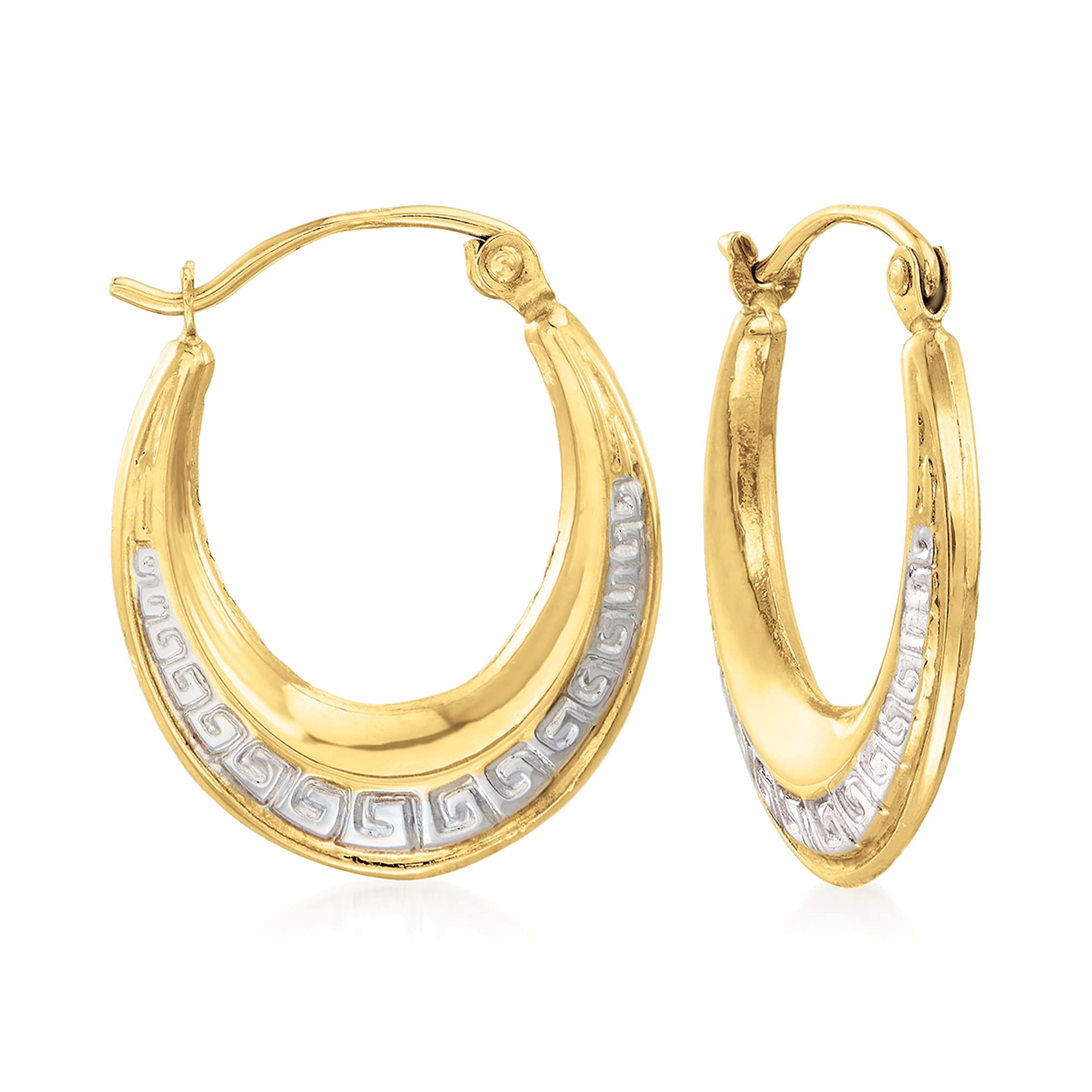 Ross-Simons 14kt 2-Tone Gold Greek Key Oval Hoop Earrings