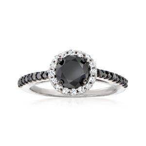 ross-simons 1.50 ct. t.w. black and white diamond halo ring in sterling silver. size 8