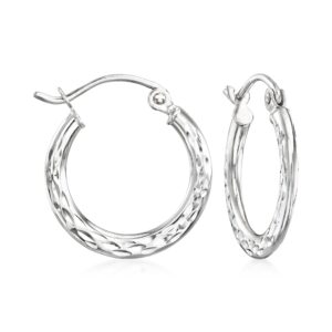 ross-simons 14kt white gold diamond-cut hoop earrings