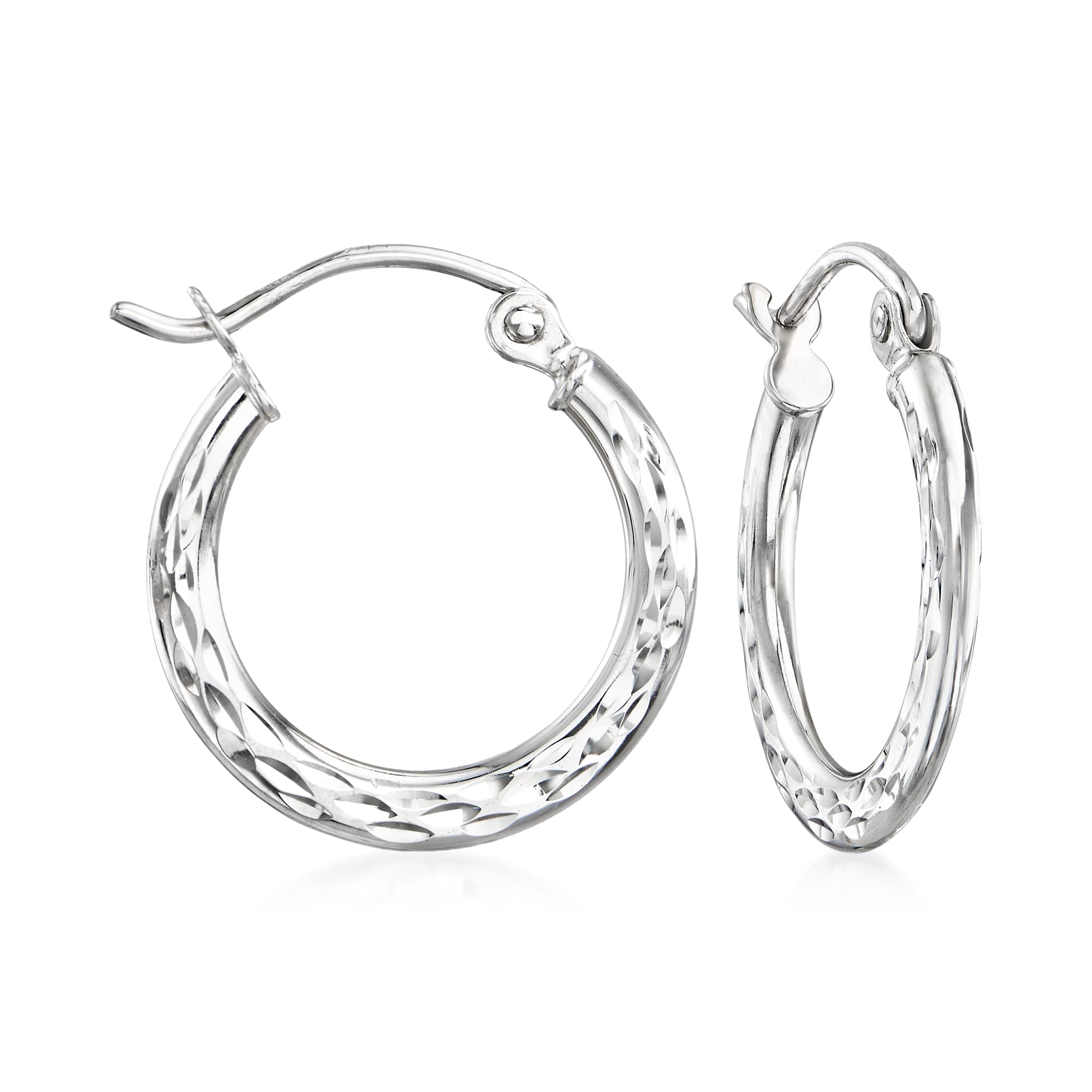 Ross-Simons 14kt White Gold Diamond-Cut Hoop Earrings