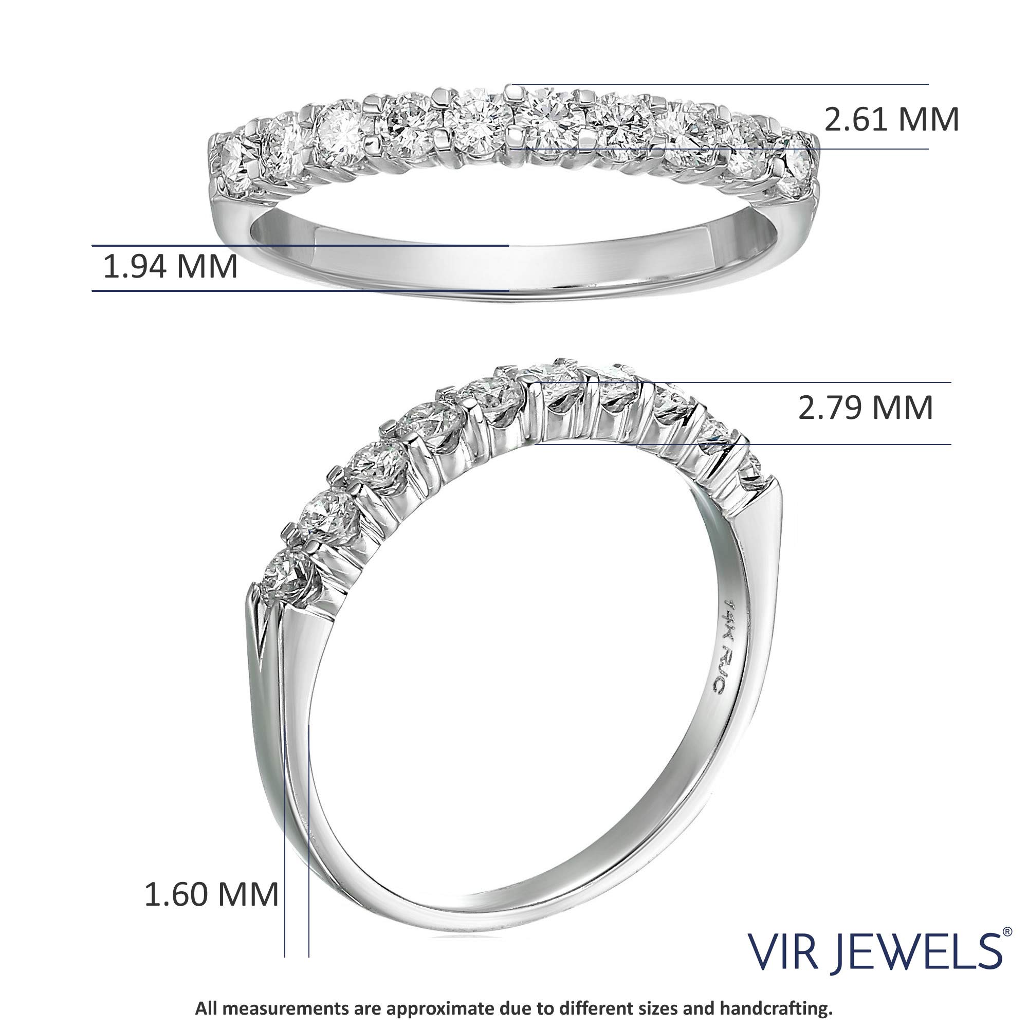 Vir Jewels 3/4 carat (ctw) Diamond Wedding Anniversary Band for Women, Round Diamond Engagement Ring 14K White Gold 10 Stones Prong Set 0.75 cttw, Size 4.5