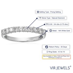 Vir Jewels 3/4 carat (ctw) Diamond Wedding Anniversary Band for Women, Round Diamond Engagement Ring 14K White Gold 10 Stones Prong Set 0.75 cttw, Size 4.5