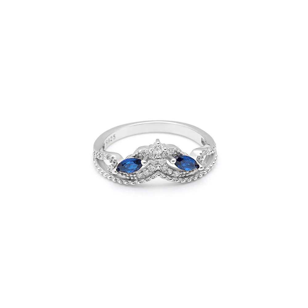 Ginger Lyne Collection Ansley Sterling Silver Anniversary Wedding Band For Women Crown Style Ring Enhancer Marquise Blue and Clear Accents Cubic Zirconia