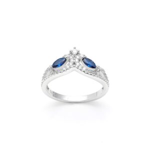 Ginger Lyne Collection Ansley Sterling Silver Anniversary Wedding Band For Women Crown Style Ring Enhancer Marquise Blue and Clear Accents Cubic Zirconia