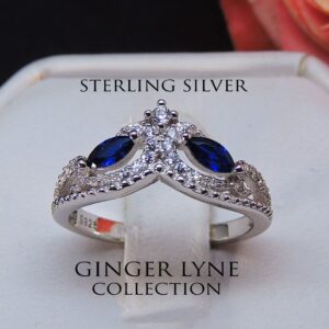 Ginger Lyne Collection Ansley Sterling Silver Anniversary Wedding Band For Women Crown Style Ring Enhancer Marquise Blue and Clear Accents Cubic Zirconia