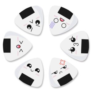 Dulphee Guitar Picks, Ukulele Picks White Sushi Rice Balls Pattern Guitar Picks Classical Triangle 0.96mm Heavy Guitar Plectrums 12 Pack for Bass, Acoustic & Electric Guitars